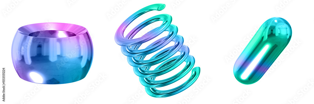 Fototapete 3d abstract shape objects, 3d rendering metallic gradient shape design element, futuristic, shiny de