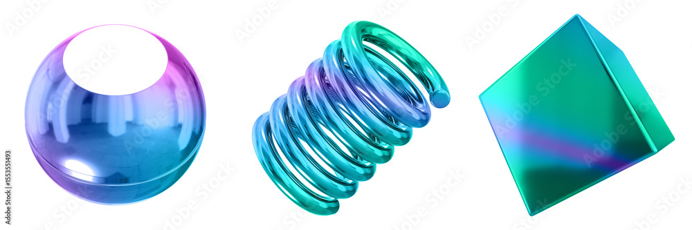 Poster 3D Abstract Shape Objects, 3d rendering metallic gradient shape design element, futuristic, shiny design
