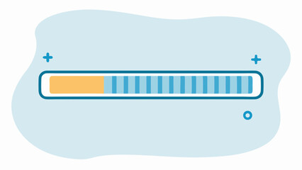 Progress bar with blue stripes on a light blue background with plus signs and a circle icon