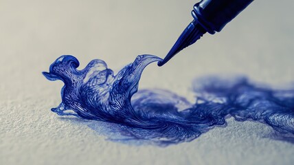 Blue ink swirling on paper, artistic creativity.