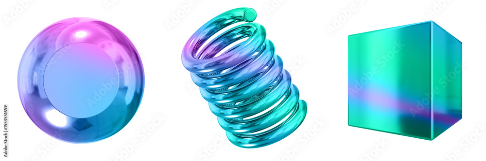 Poster 3D Abstract Shape Objects, 3d rendering metallic gradient shape design element, futuristic, shiny design