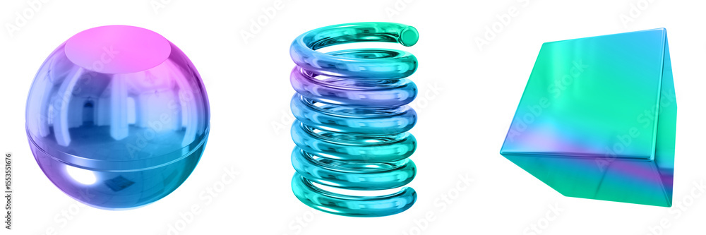 Poster 3D Abstract Shape Objects, 3d rendering metallic gradient shape design element, futuristic, shiny design