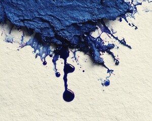 Abstract blue paint splash on textured paper.