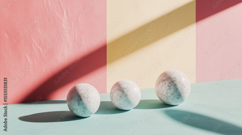 Poster minimalist spheres on pastel color blocks with shadow play for abstract 3d composition scene