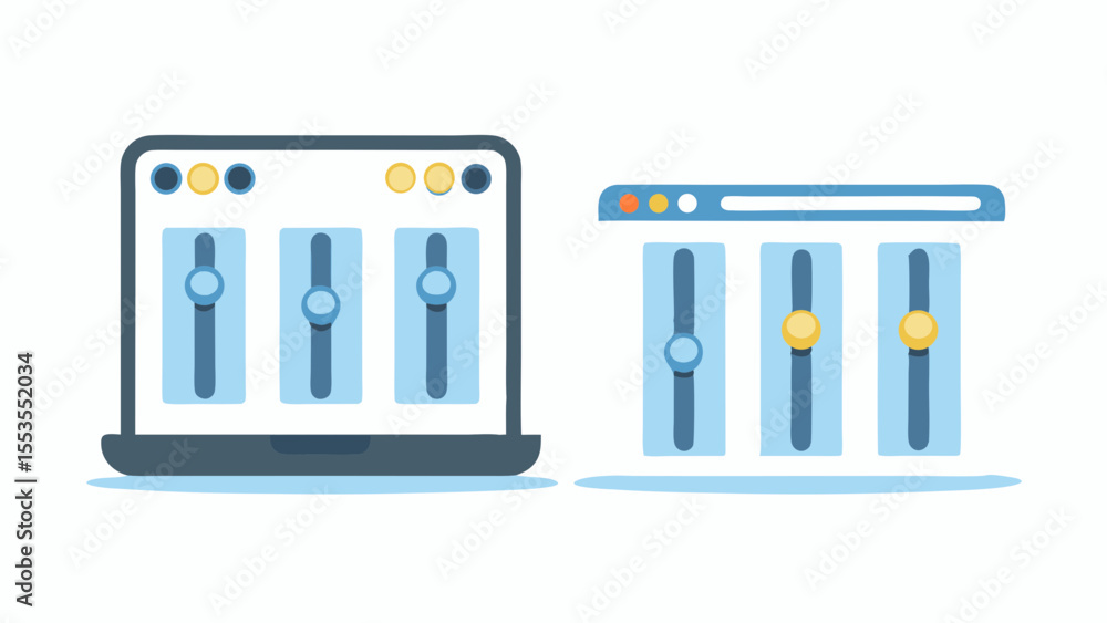 Poster a laptop and a browser window displaying sliders for audio or visual settings panel