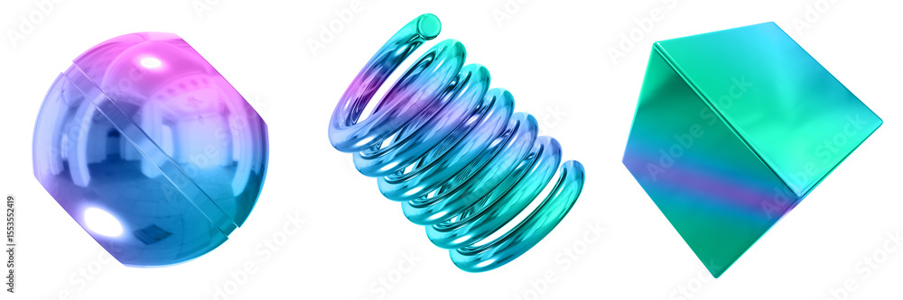 Poster 3D Abstract Shape Objects, 3d rendering metallic gradient shape design element, futuristic, shiny design