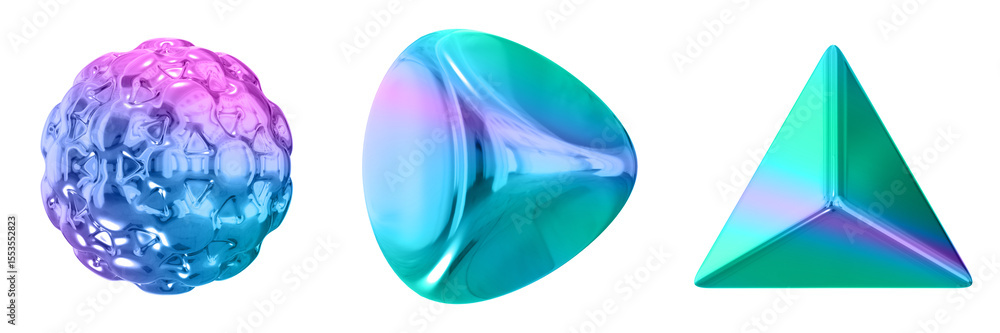 Poster 3D Abstract Shape Objects, 3d rendering metallic gradient shape design element, futuristic, shiny design