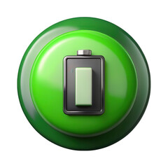 3d Green battery button icon isolated on transparent background