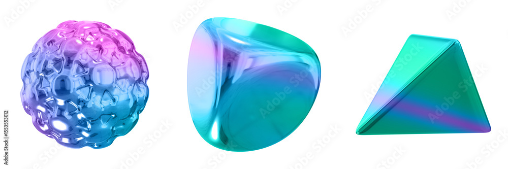 Poster 3D Abstract Shape Objects, 3d rendering metallic gradient shape design element, futuristic, shiny design
