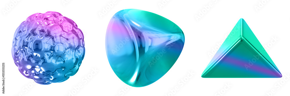 Poster 3D Abstract Shape Objects, 3d rendering metallic gradient shape design element, futuristic, shiny design