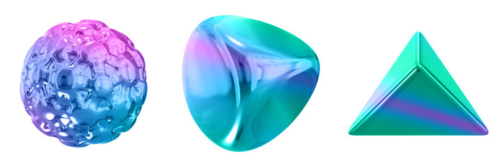3D Abstract Shape Objects, 3d rendering metallic gradient shape design element, futuristic, shiny design