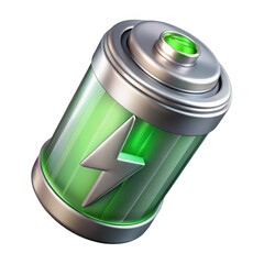 3d Full green battery icon isolated on transparent background