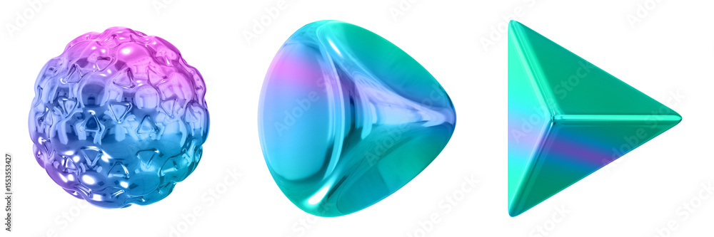 Poster 3D Abstract Shape Objects, 3d rendering metallic gradient shape design element, futuristic, shiny design