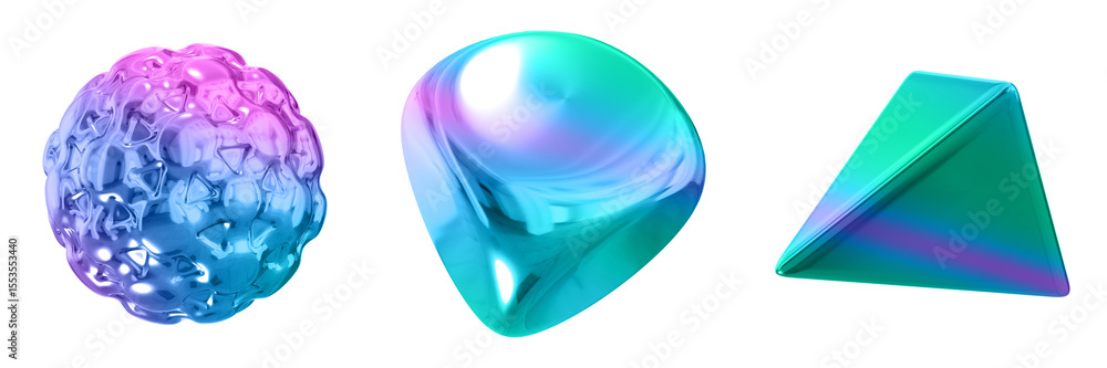 Poster 3D Abstract Shape Objects, 3d rendering metallic gradient shape design element, futuristic, shiny design