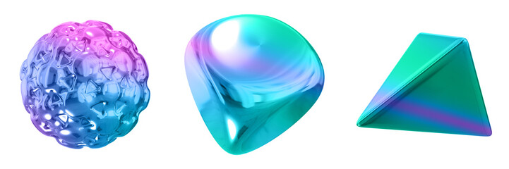 3D Abstract Shape Objects, 3d rendering metallic gradient shape design element, futuristic, shiny design