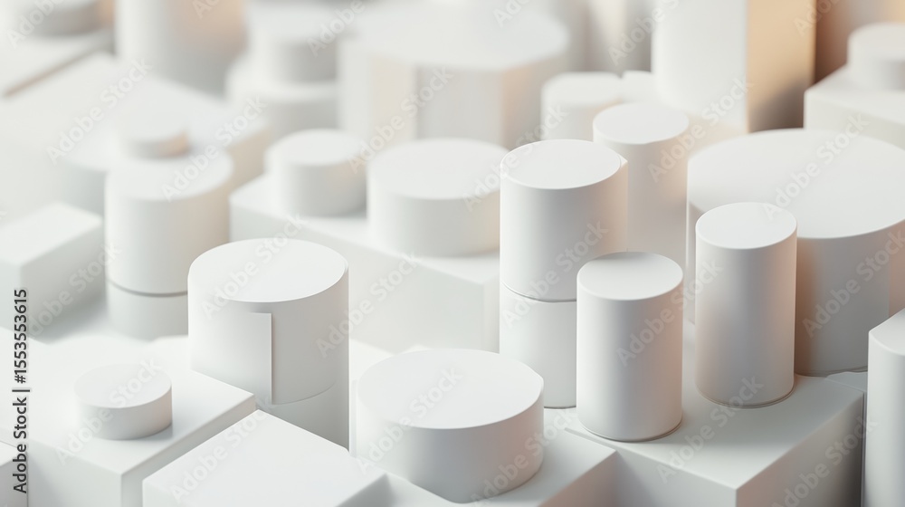 Aufkleber monochromatic white cylindrical shapes arranged geometrically 3d abstract composition minimal concep