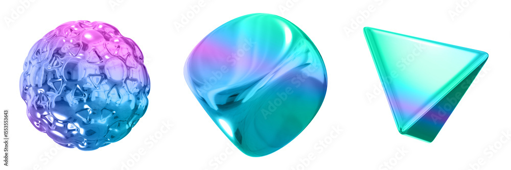 Poster 3D Abstract Shape Objects, 3d rendering metallic gradient shape design element, futuristic, shiny design