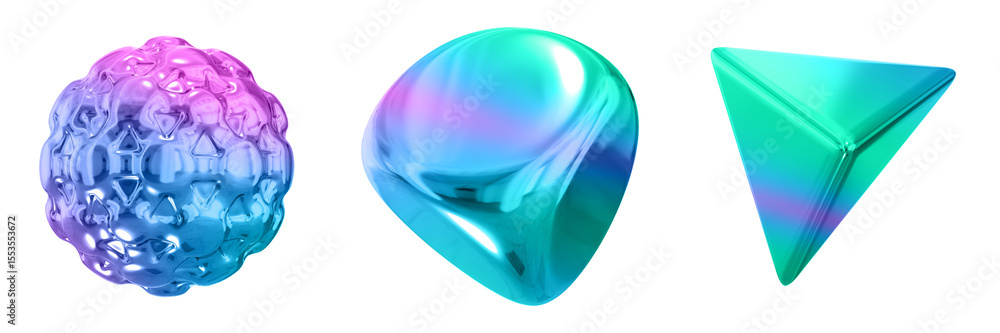 Poster 3D Abstract Shape Objects, 3d rendering metallic gradient shape design element, futuristic, shiny design