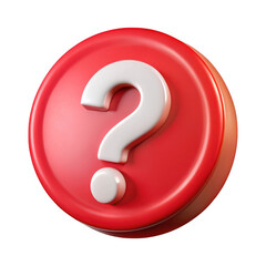 Red button with white question mark isolated on transparent background