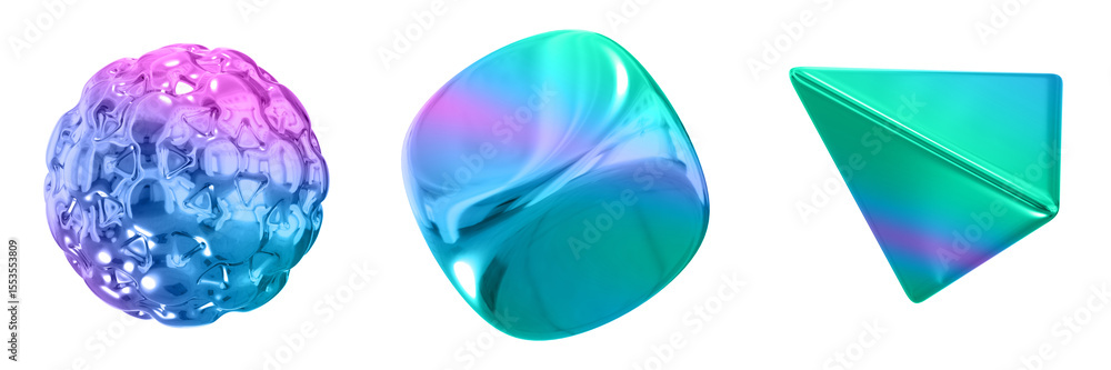 Poster 3D Abstract Shape Objects, 3d rendering metallic gradient shape design element, futuristic, shiny design