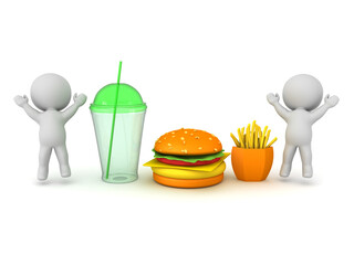 Happy 3D Characters and fast food menu