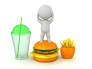 Upset 3D Character on top of fast food menu