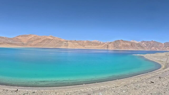 Pangong lake with mountain landscape on sunny day