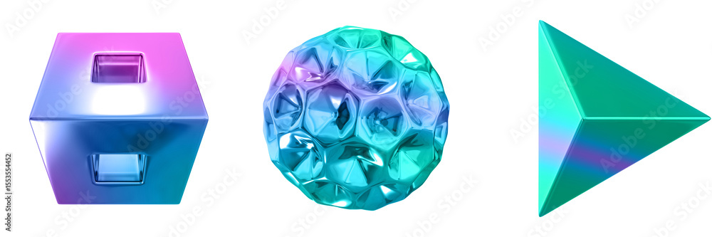 Poster 3D Abstract Shape Objects, 3d rendering metallic gradient shape design element, futuristic, shiny design