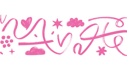 Pink Hand Drawn Doodle Border with Hearts and Stars Elements