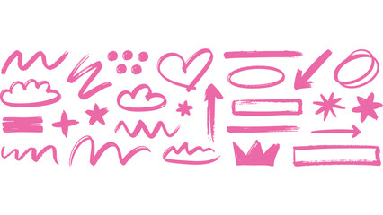 Pink Marker Doodle Elements with Arrows, Stars, Hearts and Clouds