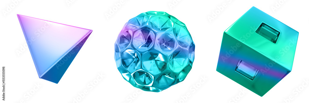 Poster 3D Abstract Shape Objects, 3d rendering metallic gradient shape design element, futuristic, shiny design