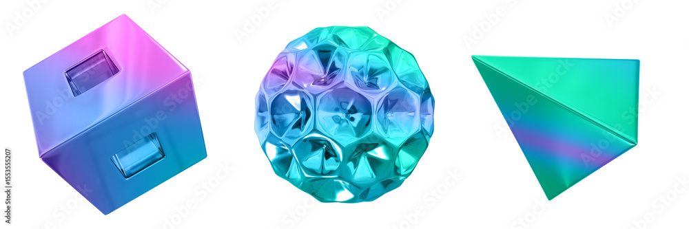 Poster 3D Abstract Shape Objects, 3d rendering metallic gradient shape design element, futuristic, shiny design