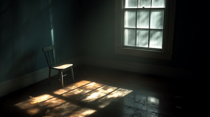 A Solitary Chair Bathed in the Pale Light of a Window