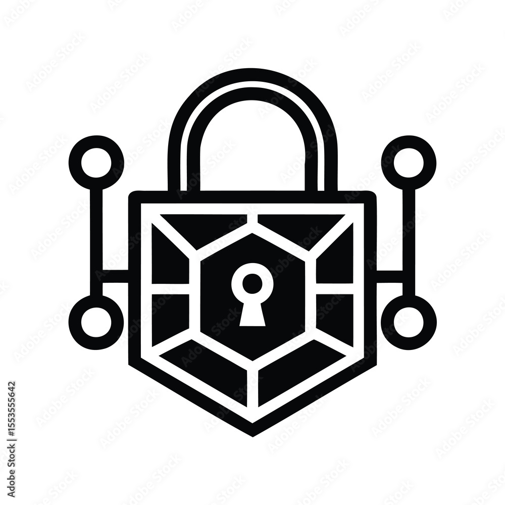 Poster sophisticated blockchain security padlock icon, symbolizing digital protection and advanced encrypti