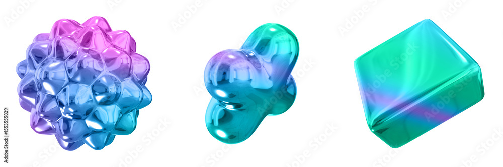 Poster 3D Abstract Shape Objects, 3d rendering metallic gradient shape design element, futuristic, shiny design