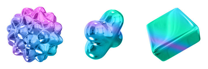 3D Abstract Shape Objects, 3d rendering metallic gradient shape design element, futuristic, shiny design