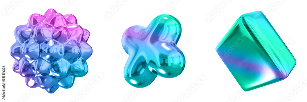 Poster 3D Abstract Shape Objects, 3d rendering metallic gradient shape design element, futuristic, shiny design