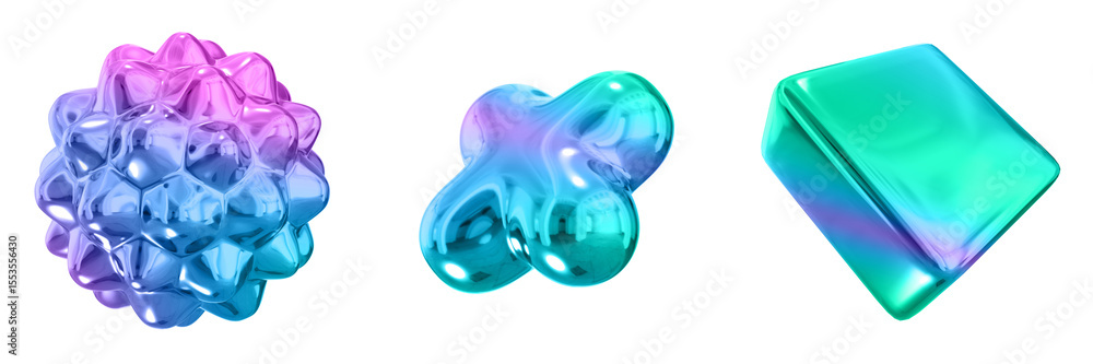 Poster 3D Abstract Shape Objects, 3d rendering metallic gradient shape design element, futuristic, shiny design