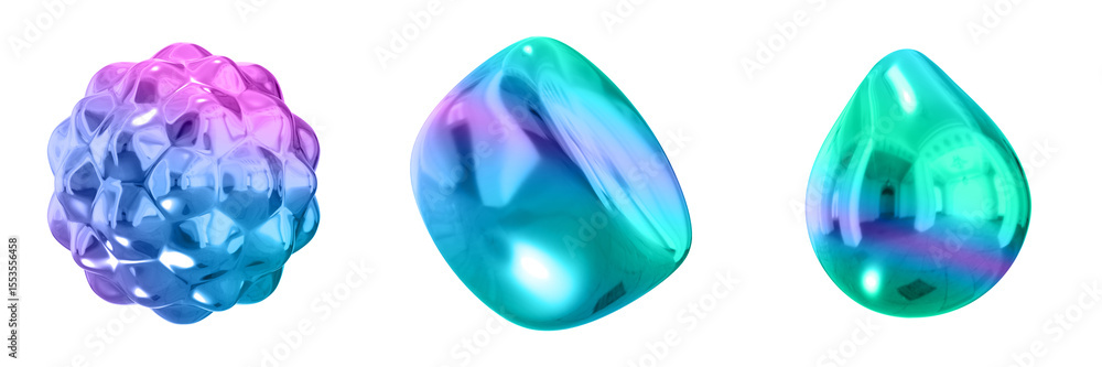 Poster 3D Abstract Shape Objects, 3d rendering metallic gradient shape design element, futuristic, shiny design