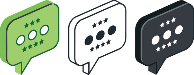 Rating and Review Icons: Speech Bubbles with Stars and Dots