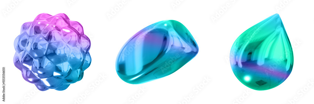 Poster 3D Abstract Shape Objects, 3d rendering metallic gradient shape design element, futuristic, shiny design