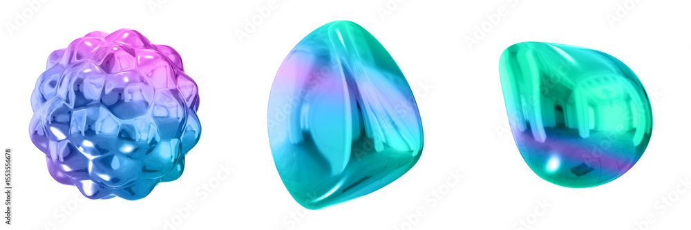 Poster 3D Abstract Shape Objects, 3d rendering metallic gradient shape design element, futuristic, shiny design