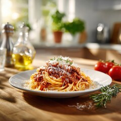 Classic Italian Comfort Delectable Spaghetti Bolognese with Fresh Parmesan and Herbs, a Timeless Family Favorite for Any Meal