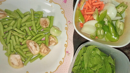 Fresh Thai Vegetable Ingredients Prepared for Cooking Mise en Place