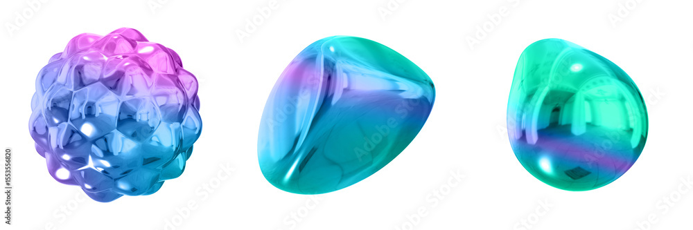 Poster 3D Abstract Shape Objects, 3d rendering metallic gradient shape design element, futuristic, shiny design