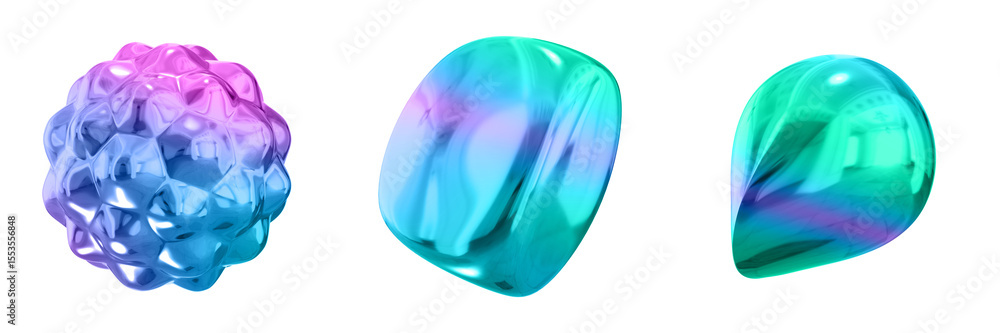Poster 3D Abstract Shape Objects, 3d rendering metallic gradient shape design element, futuristic, shiny design