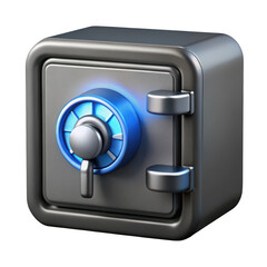 Glowing blue safe dial 3d render isolated on transparent background