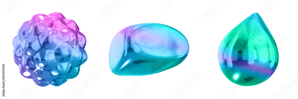 Poster 3D Abstract Shape Objects, 3d rendering metallic gradient shape design element, futuristic, shiny design