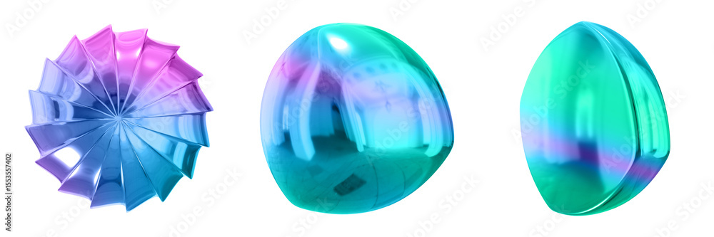 Poster 3D Abstract Shape Objects, 3d rendering metallic gradient shape design element, futuristic, shiny design