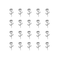 Delicate Botanical Squares. A uniform square arrangement of delicate floral icons with fine outlines and airy composition for refined backgrounds.